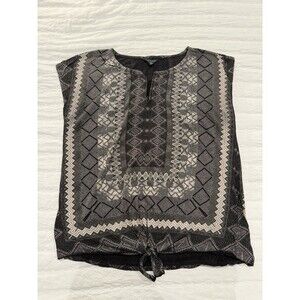 Women’s Lucky Brand Black And Cream Geometric Pattern Tunic Top M